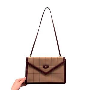 90s Burberry Canvas Nova Check Maroon and Tan Envelope Convertible Shoulder Bag